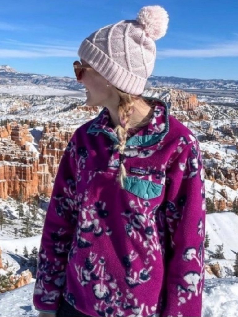 Patagonia Purple Pink Blue Mushroom Print Synchilla Pullover Sweater